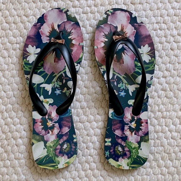 Ted Baker Blacklav Floral Flip Flops 